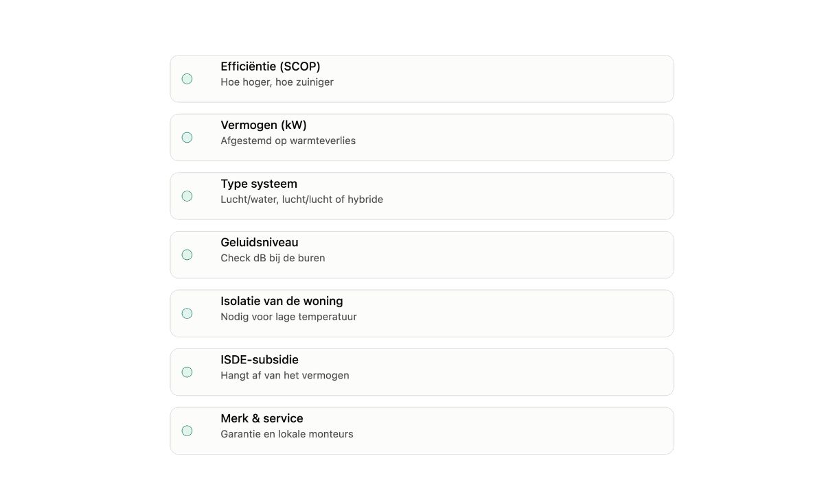 beste warmtepomp checklist