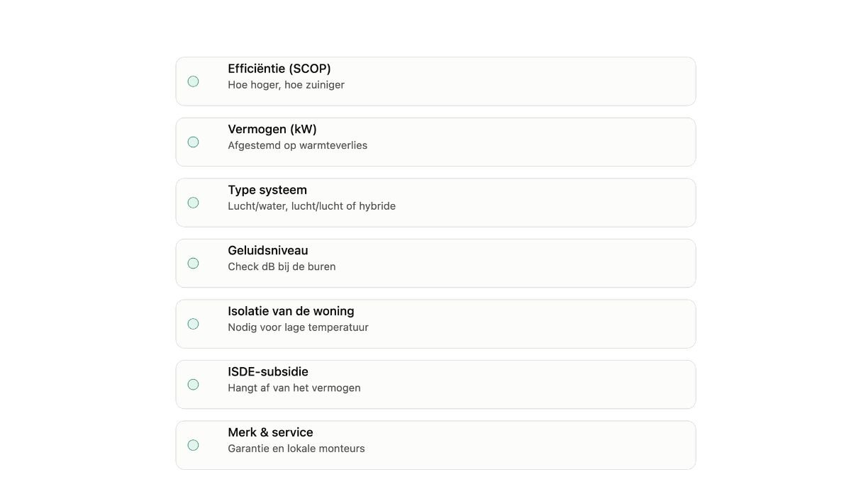 beste warmtepomp checklist